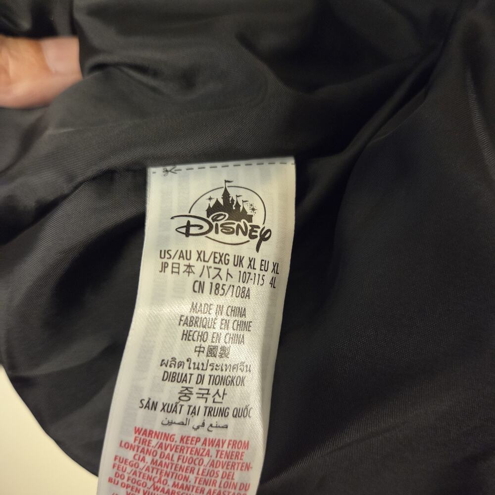 Disneyland Resort Black Faux Leather Puffer Jacket Hood Goth Font XL Unisex - Picture 10 of 13